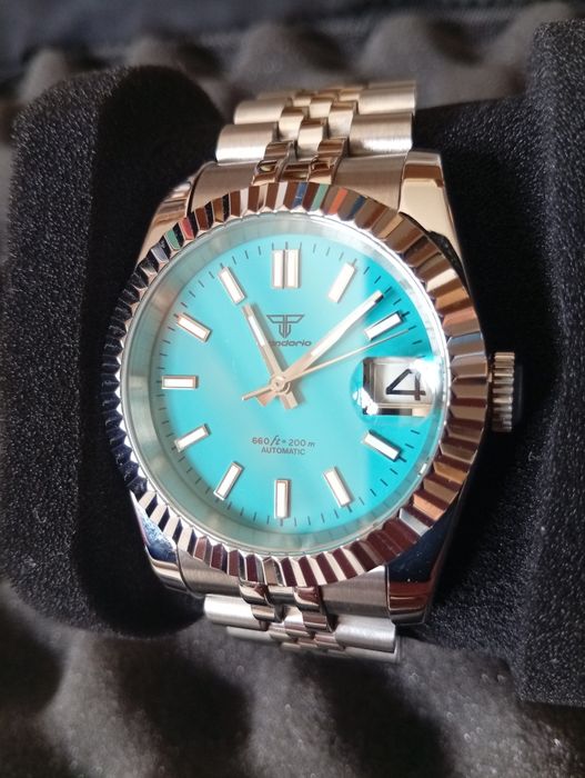 Relógio Tandorio Datejust  azul turquesa automático