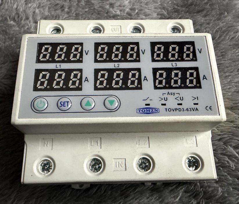 Трифазне реле напруги та струму TOMZN TOVPD3-63VA (63А)