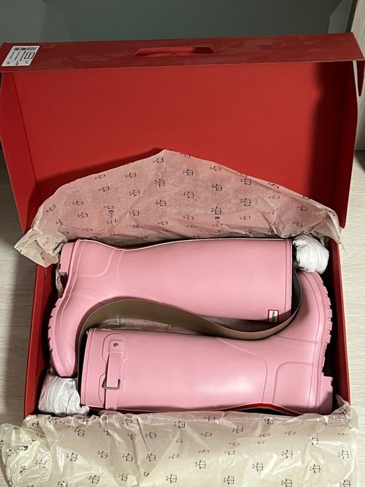 Нові оригінальні жіночі високі матові гумові чоботи Hunter Original Tall Tri Colour Logo Boots р. 40/41 (US 9) рожеві