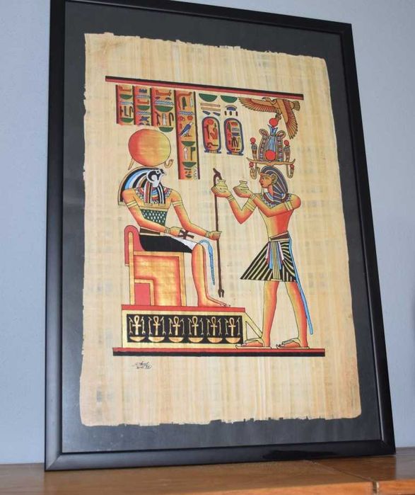 Quadro egípcio em tela de papiro, com certificado de autenticidade, de Gamal Elmesery