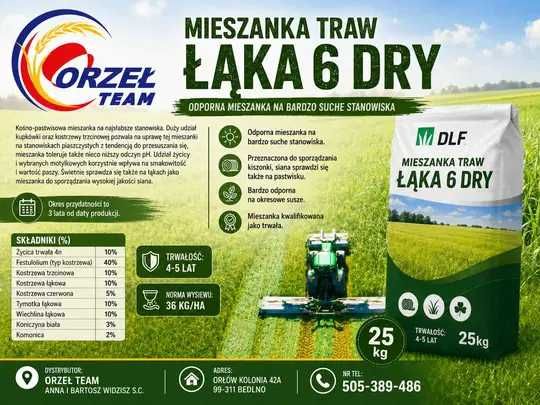 Mieszanka traw, Trawa Łąka 6 DRY 25kg na najsłabsze gleby