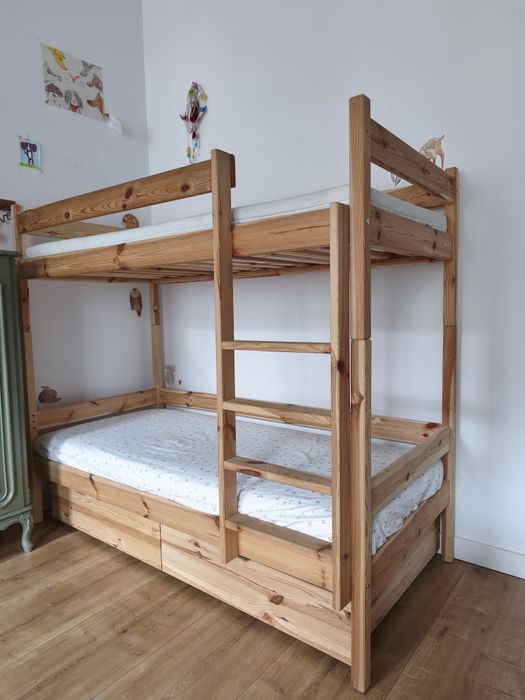 Łóżko piętrowe drewniane sosnowe 180x80