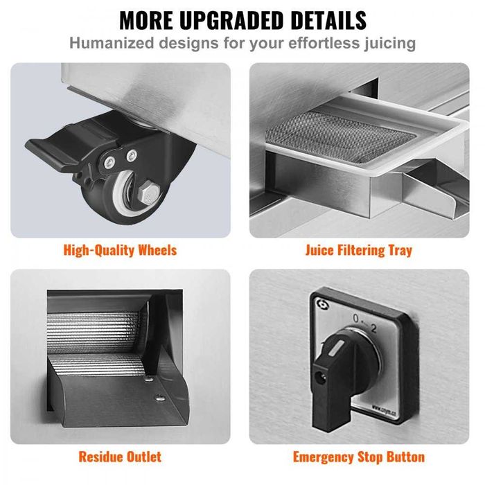 Moedor  de cana elétrico 661LBS/H saída 3 rolos 2,4" entrada grande