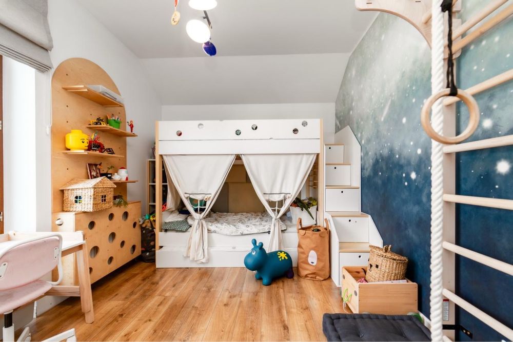 Łóżko piętrowe FUNFLEX INMONDO - dla 3 dzieci/schody+materace+regal