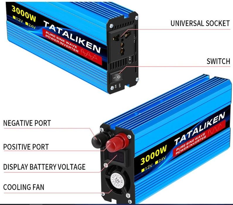 Інвертор 12-220v Tataliken  3000w чистий синус. В наявності