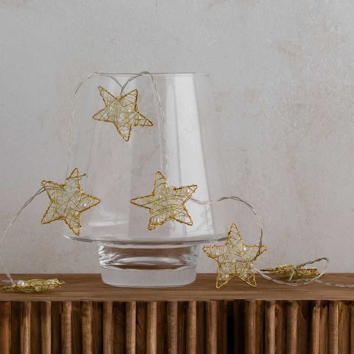 Światełka gwiazdki złote z białymi perełkami Glamour eleganckie