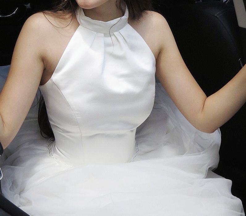Vestido de noiva (cetim, tule) branco perolado, tamanho ajustável