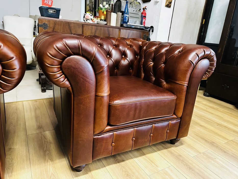 Ekskluzywny komplet chesterfield 3+1+1 PRZYPALANY KONIAK :) JAK NOWY :)