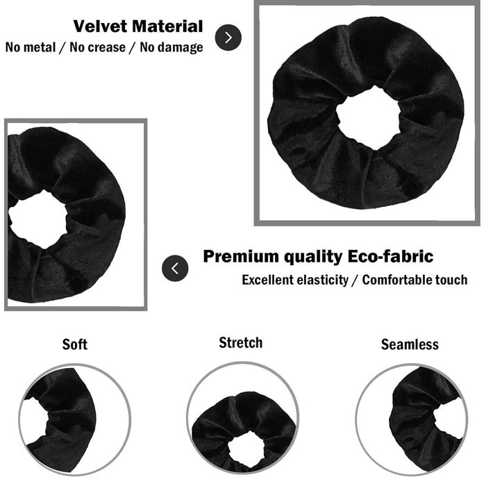 Venuste aksamitne miękkie gumki do włosów czarne 10 szt.