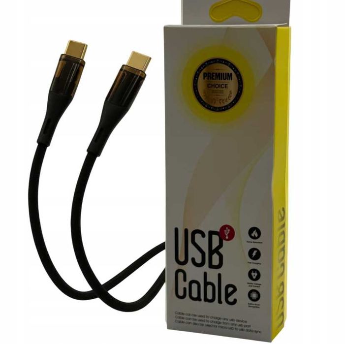 Kabel USB-C – USB-C Quick Sync z diodą LED 2.4A czarny 1m