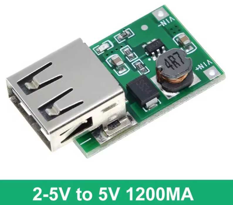 підвищуючий модуль USB від 2-5V до 5V, DC-DC Boost Step-Up, 1200mA