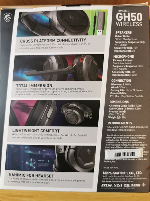 MSI IMMERSE GH50 WIRELESS słuchawki gamingowy zestaw bezprzewodowy