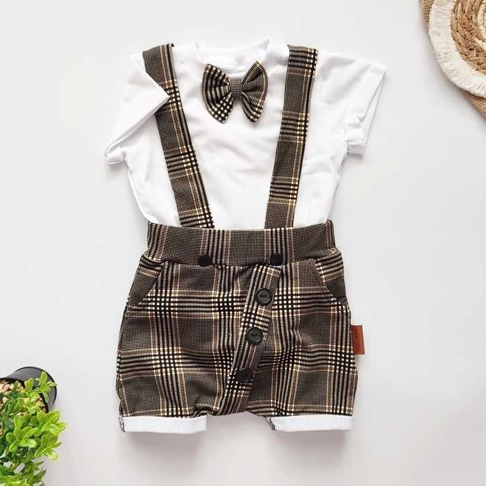 Elegancki beżowy LETNI KOMPLET modny wizytowy ZESTAW chrzest roczek 74