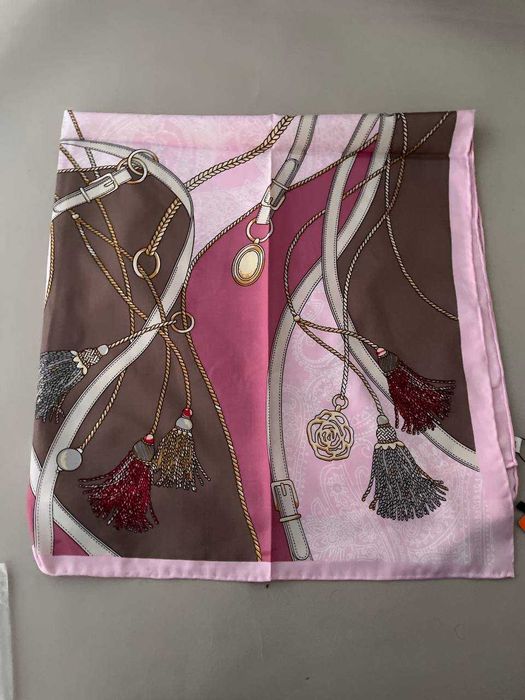 Стильна розова ВЕСНЯНА шовкова хустка HERMES 90см