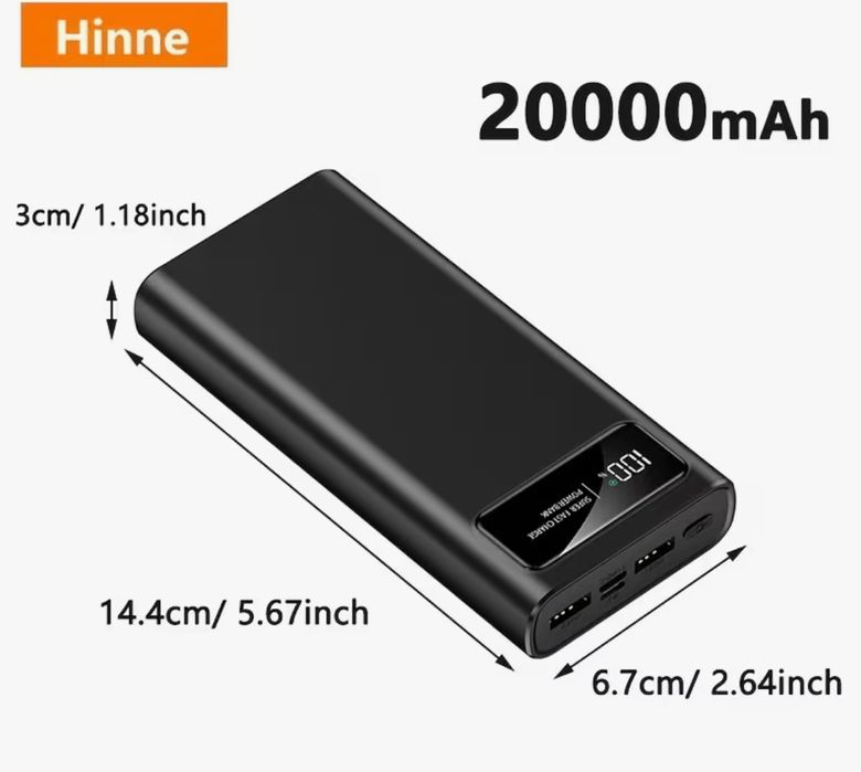 Повербанк Hinne 20000 mAh Портативний Power Bank із швидкою зарядкою