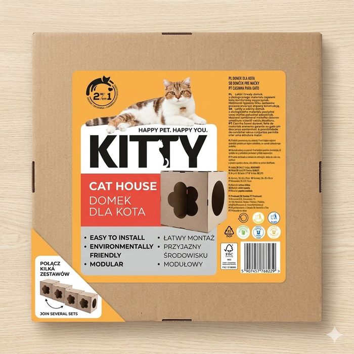 Nowy Domek dla kota Kitty 2w1 – modułowy, ekologiczny