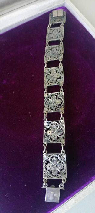 Art Deco Antyk  Filigranowa srebrna bransoletka