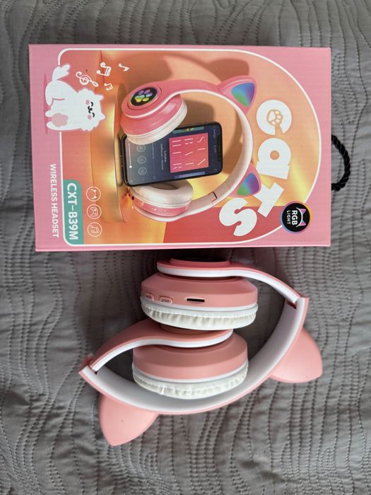 Słuchawki kotki bezprzewodowe różowe