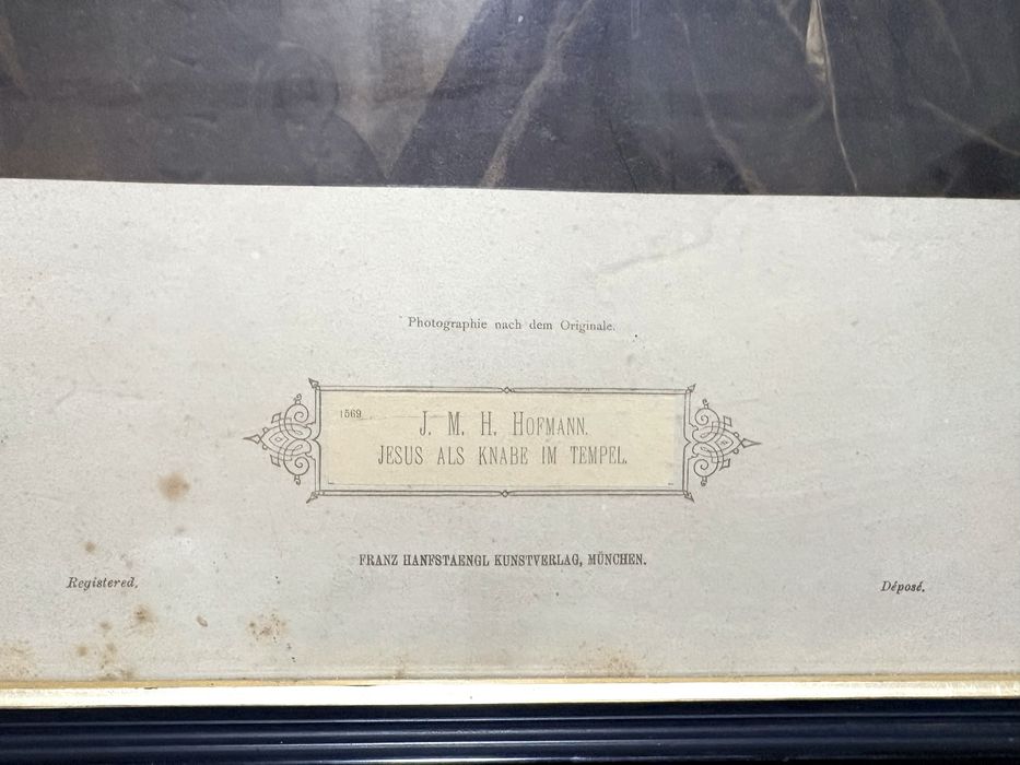 Grande antiga moldura Vitoriana com imagem do Jovem Jesus no Templo