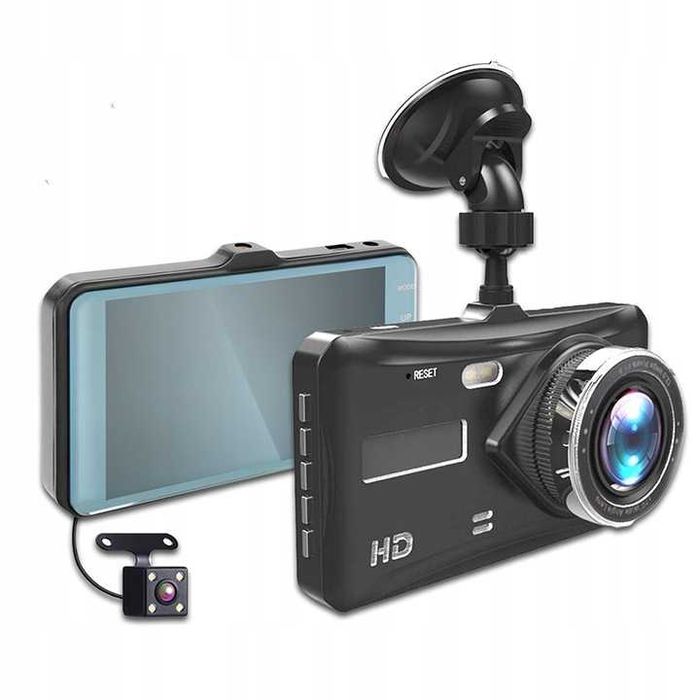 Wideorejestrator dotykowy 4" FHD szerokokątny kąt 170° przód 120° tył