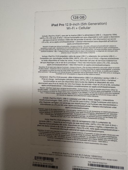 iPAD PRO 12,9 CINZENTO wifi celular 128 GB com capa original,5ª geração,como novo.Com os acessórios.