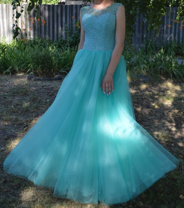 Выпускное вечернее платье, пышное бирюзовое