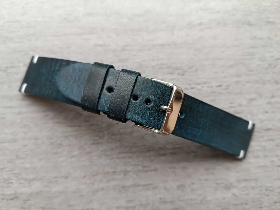 Skórzany pasek zegarka 22/20 mm granatowy antykowany