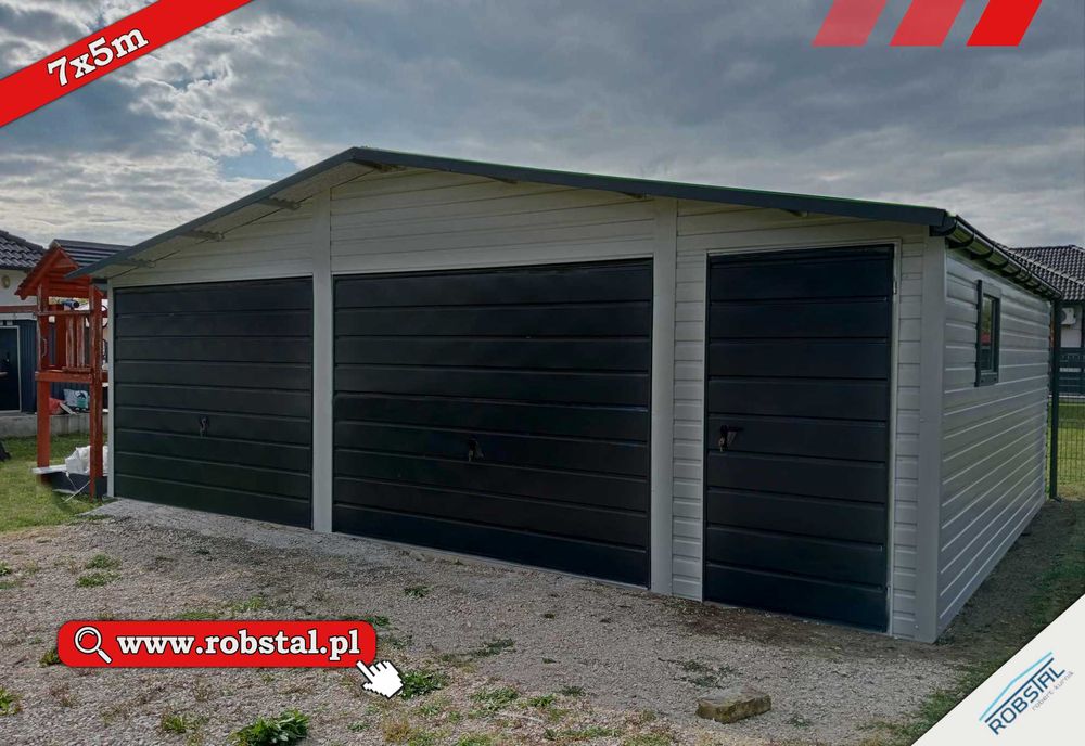 Garaż Blaszany 7x5m – Biały RAL od PRODUCENTA z DARMOWYM MONTAŻEM