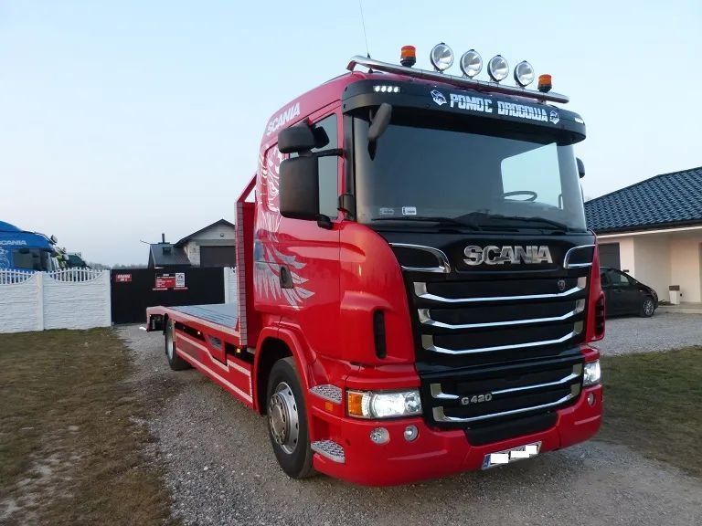 Scania G420 POMOC DROGOWA/ AUTOLAWETA / SPECJALNY / EURO 5 / BEZ EGR / NOWY NAJAZD LORH / DŁ. 8.40 M / XENON  / PODWÓJNA PODŁOGA /  klima , webasto, wyciągarka 10 t, zapadnie