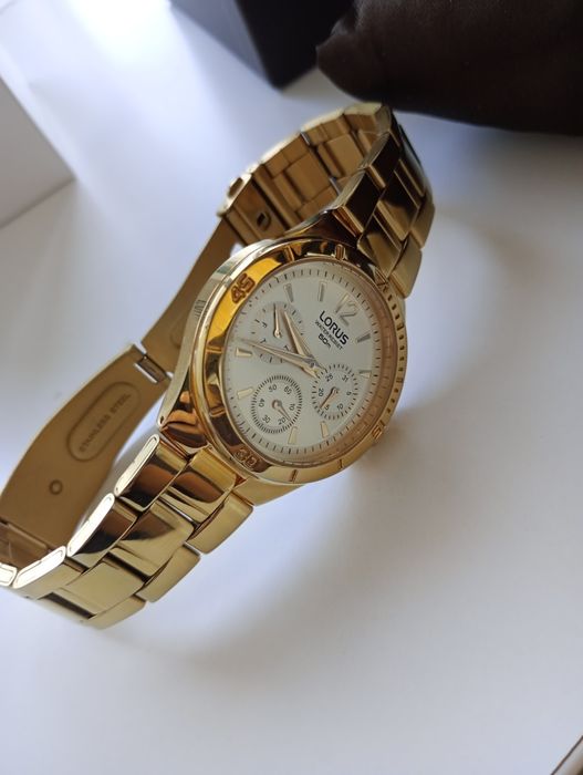 LORUS zegarek damski duży(koperta 38mm), złoty, jak nowy