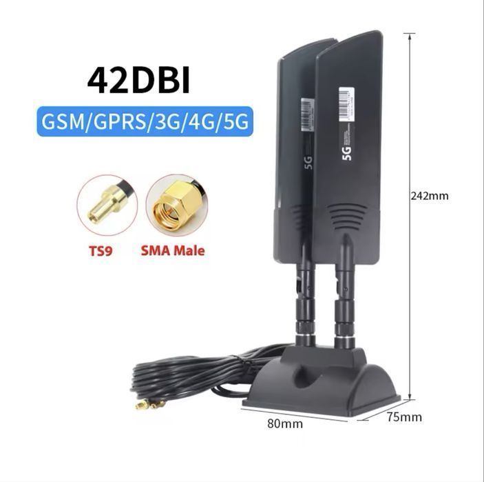 Антена 42dBi MIMO 3G/4G/5G LTE всенаправлена — роутер SMA TS9 CRC9