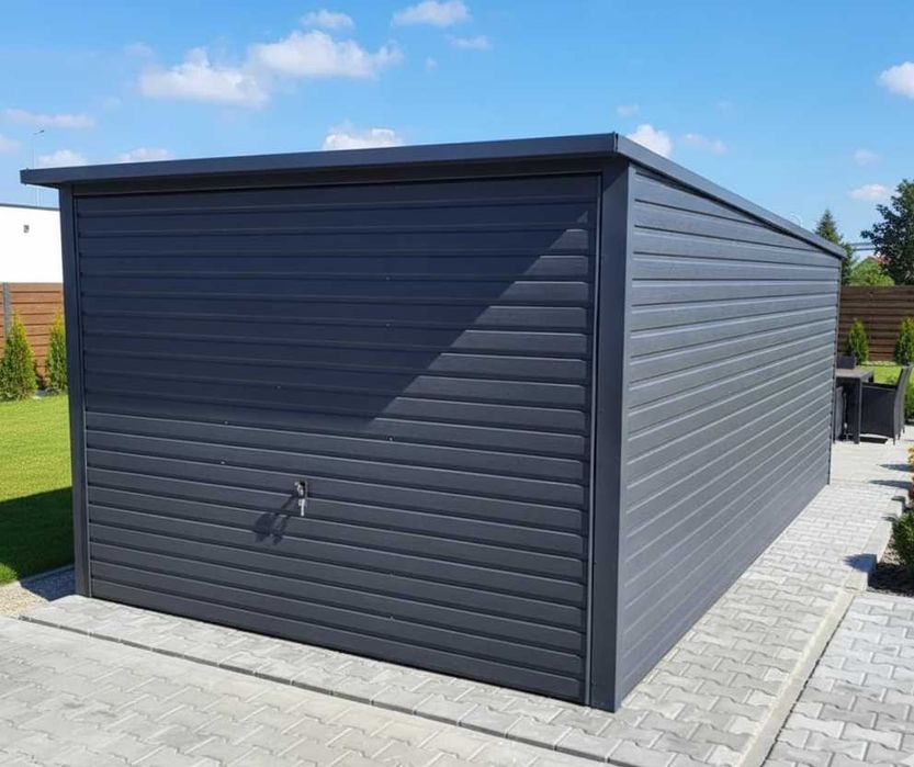 Garaż blaszany grafit 3x5 dach jednospadowy Obróbki dachowe Producent