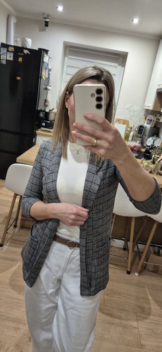 Szary żakiet marynarka w kratkę