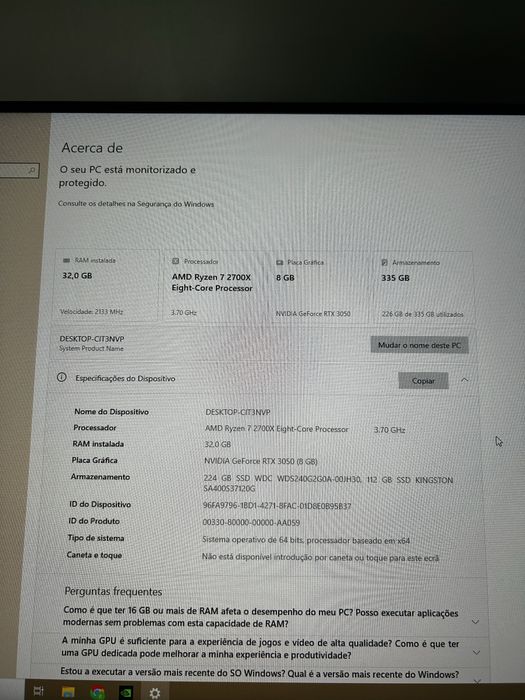 Pc gamer | ryzen 7 2700x | Gigabyte rtx 3050 8 gb + monitor