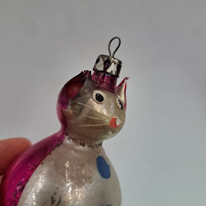 Stara bombka na choinkę z PRL szklana Kotek Kot 1