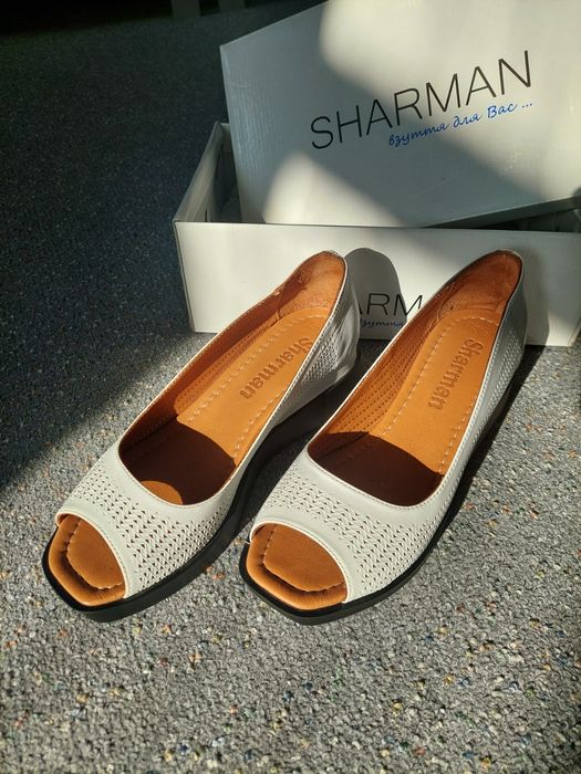 Туфли босоножки Sharman натуральная кожа белые на платформе на каблуке