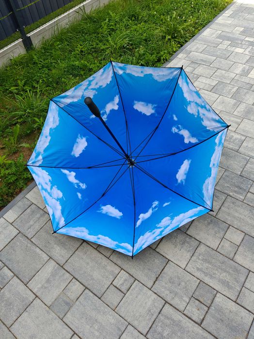 Nowy parasol 130 cm – czarny z grafiką nieba i chmur