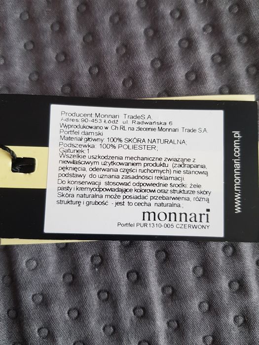 Nowy skórzany portfel damski Monnari czerwony