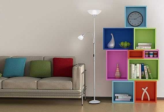 Торшери  Металічні з лампою для читання,сріблясті,плафони білі   НОВІ