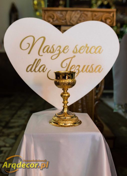 Komunia - Nasze serca dla Jezusa. Duże serce z napisem. Ozdoby