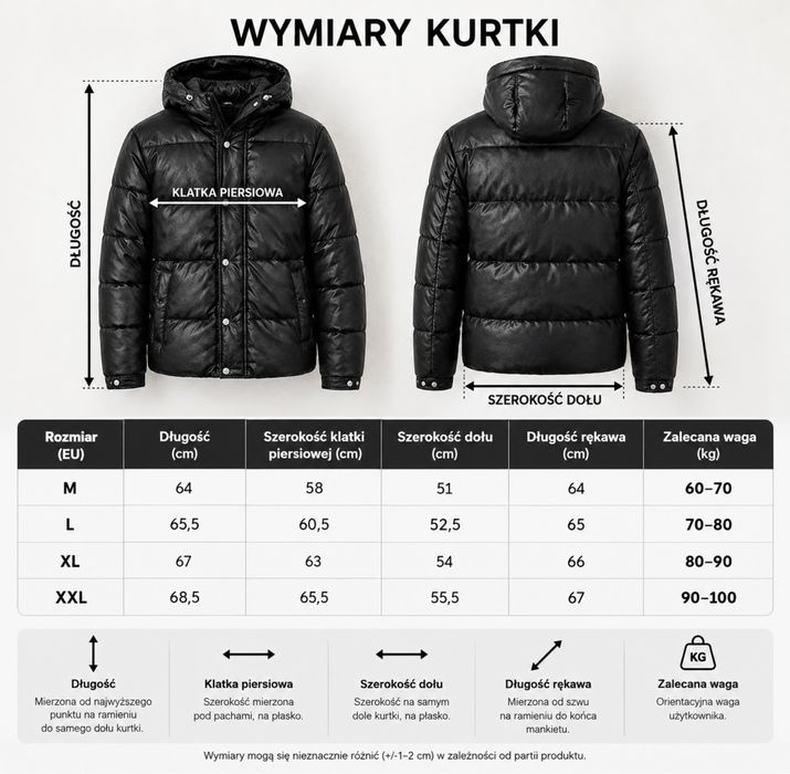 Kurtka zimowa pikowana ekoskora XXL