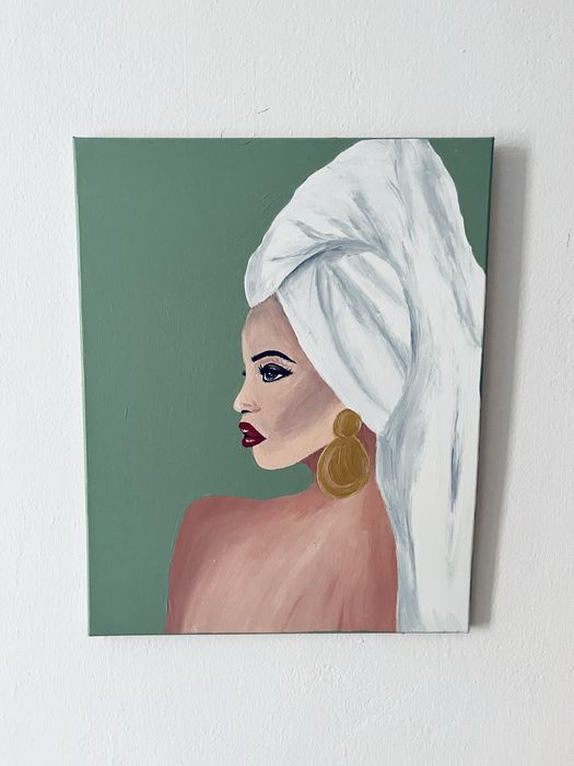 Obraz recznie malowany akrylowy glamour vintage kobieta na płótnie