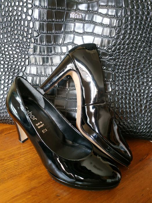 Ефектні чорні лаковані весільні туфлі від Gabor на підборах 38,5р_25см