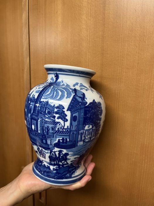 Jarra/vaso de porcelana azul e branco