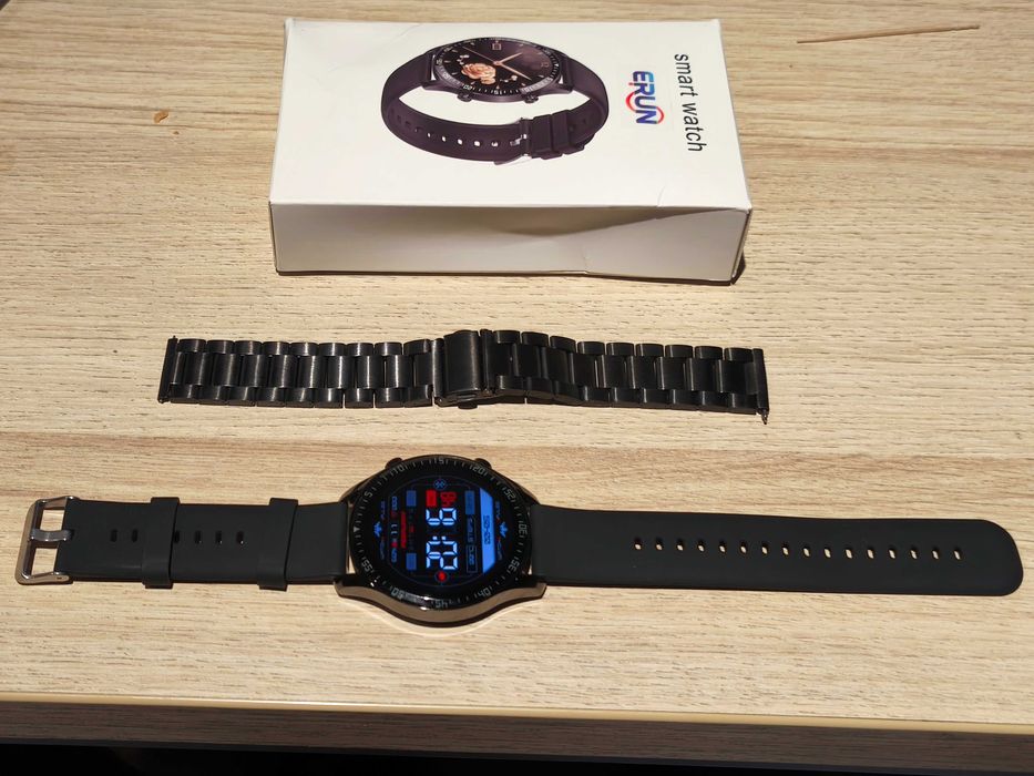 NOWY SmartWatch duży 46 mm koperta + 2 paski Siliko i Bransoleta stal