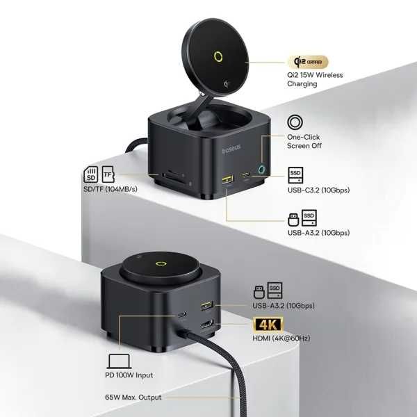 USB-хаб з Бездротовою зарядкою Baseus 7in1 MagPro Series 2