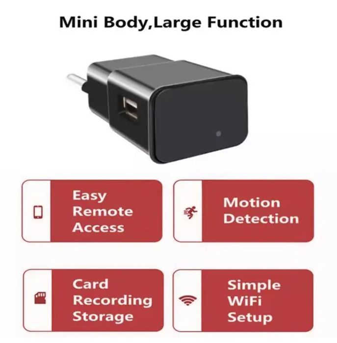 Мини WiFi камера зарядное устройство 1080P Full HD с датчіком руху