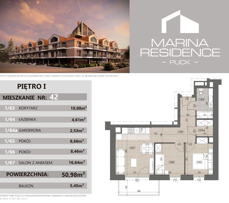 Cicha przystań w Pucku - apartament 3- pokojowy - 50,98m2