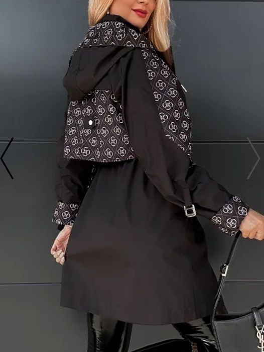 Czarna kurtka parka wiosenna z kapturem XL w stylu guess