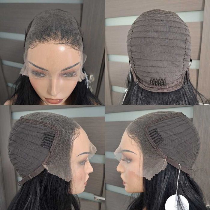 Peruca longa preta com renda frontal